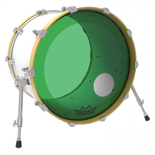 Image 2 - Remo P3 Resonant Colortone Green Bass Drum Heads, Ported
